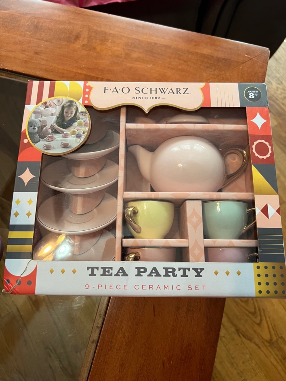 FAO Schwarz Pastel Ceramic Tea Party Set with Gold Accents